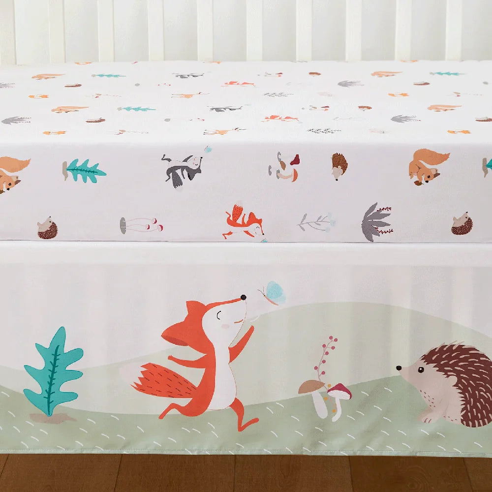 3pcs Microfiber Crib Bedding Set Forest And Animal Designs For Boys and Girls Baby Quilt Includes Quilt Crib Sheet, Crib Skirt
