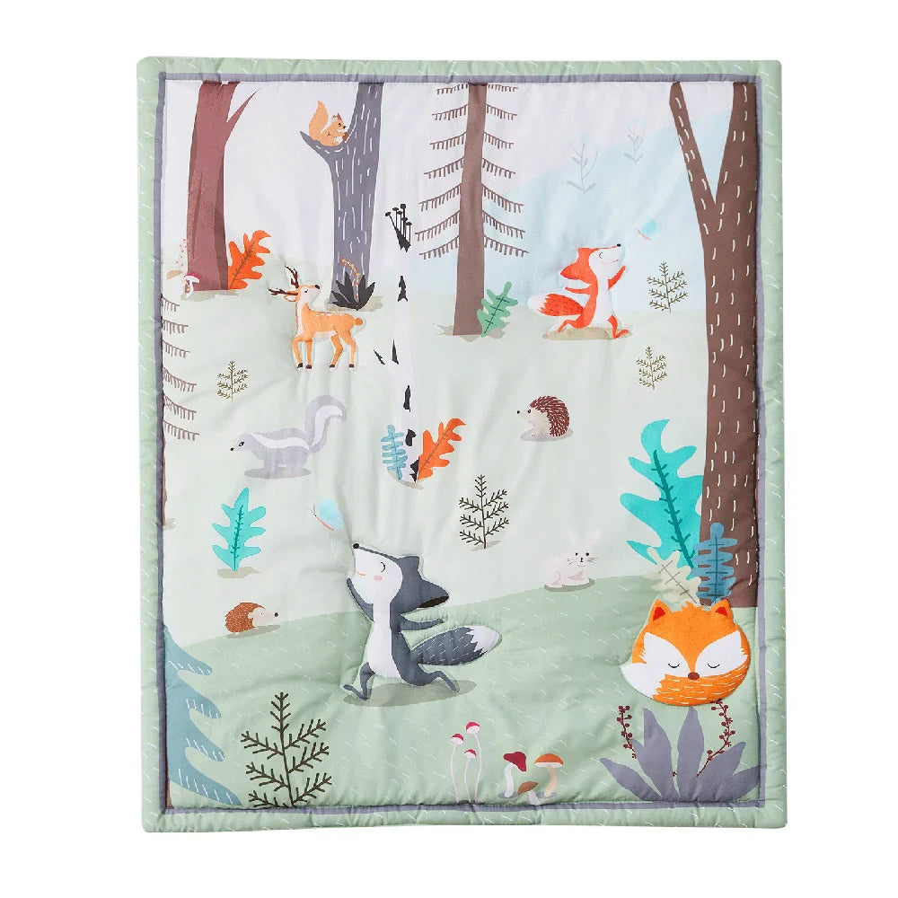 3pcs Microfiber Crib Bedding Set Forest And Animal Designs For Boys and Girls Baby Quilt Includes Quilt Crib Sheet, Crib Skirt