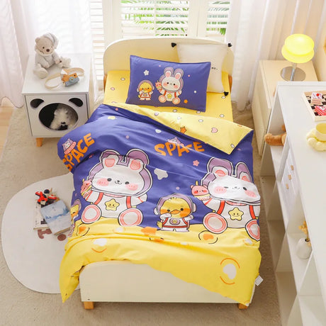 3pcs/set Cartoon Cotton Bedding Set Crib Linen Kit Kindergarten Bed Sheet Pillowcase Duvet Cover Without Filler  CP27