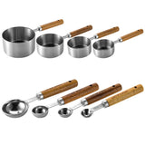 4/8Pcs Kitchen Baking Tools Bakeware Measuring Tools & Scales Set Stainless Steel Measuring Cups and Spoons With Wooden Handle