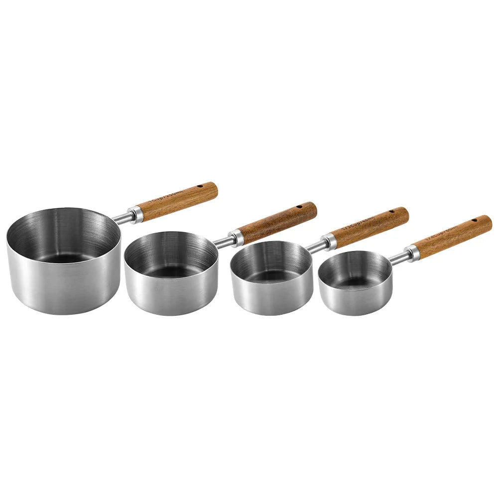 4/8Pcs Kitchen Baking Tools Bakeware Measuring Tools & Scales Set Stainless Steel Measuring Cups and Spoons With Wooden Handle