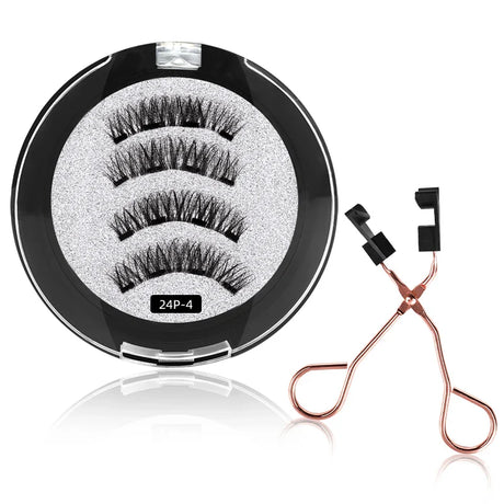 4 PCS-Reusable Magnetic False Eyelashes with Eyelash Curler 4 Magnets 3D Fake Eyelash Extension Self-adhesive Eye Makeup Tools