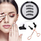 4 PCS-Reusable Magnetic False Eyelashes with Eyelash Curler 4 Magnets 3D Fake Eyelash Extension Self-adhesive Eye Makeup Tools