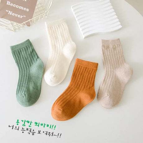 4 Pairs/Lot Children Socks for Girls Boys Cotton Solid Color Spring Autumn Winter Kids Baby Mid Tube Socks Keep Warm Floor Socks