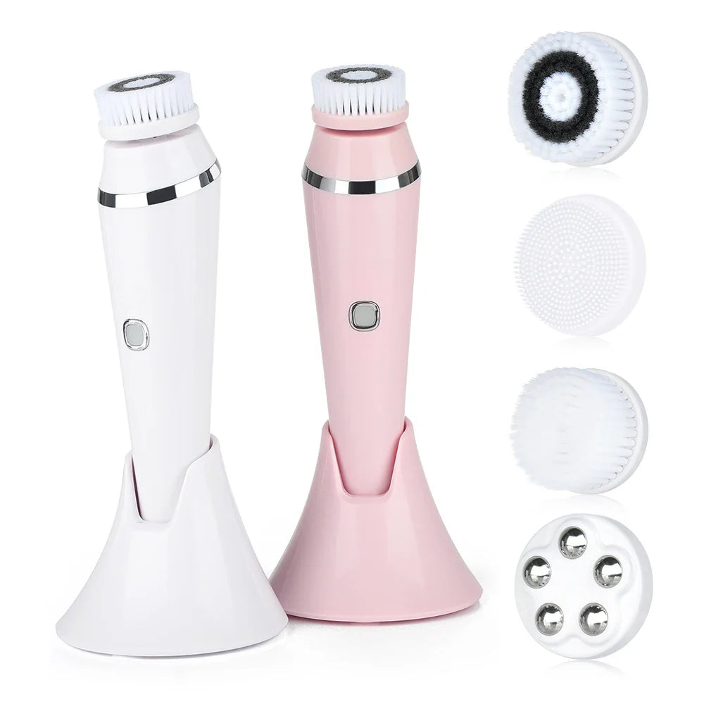 4 in 1 Electric Clean Facial Brush Face Tightening Exfoliating Cleansing Sonic Massager Cleaner with 4 Heads Kit face Skin Care