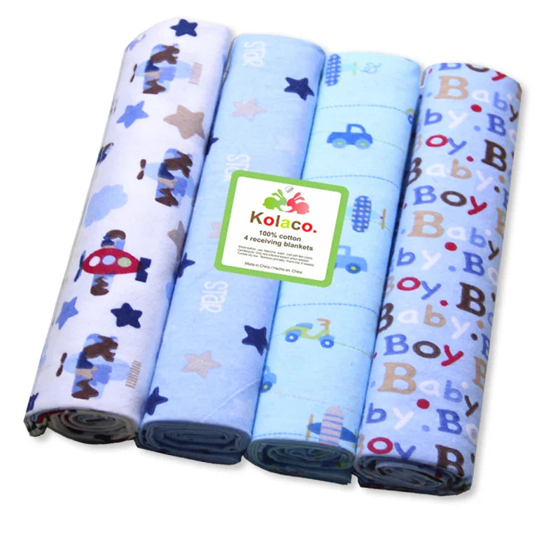 4 pieces flannel baby blanket swaddle set 76*76cm cotton cartoon soft and comfortable children's blanket newborn quilt