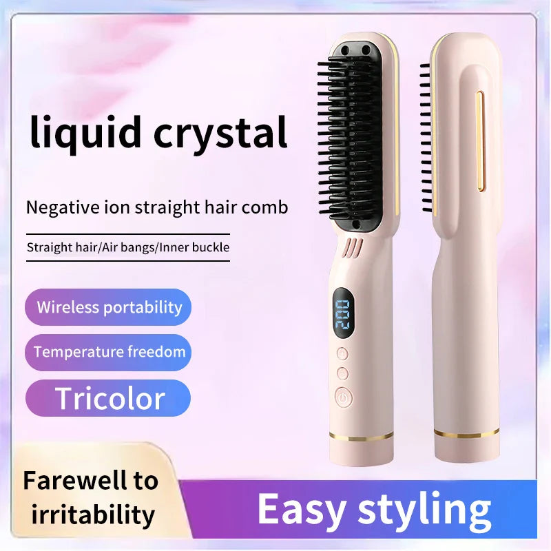 4000mAh Wireless Hair Straightener Hot Comb with LED Display Hot Brush Smoothing Brush Hair Styling Appliance Hair Crimper