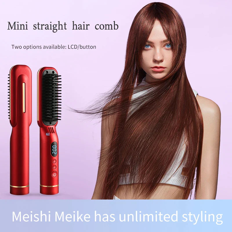 4000mAh Wireless Hair Straightener Hot Comb with LED Display Hot Brush Smoothing Brush Hair Styling Appliance Hair Crimper