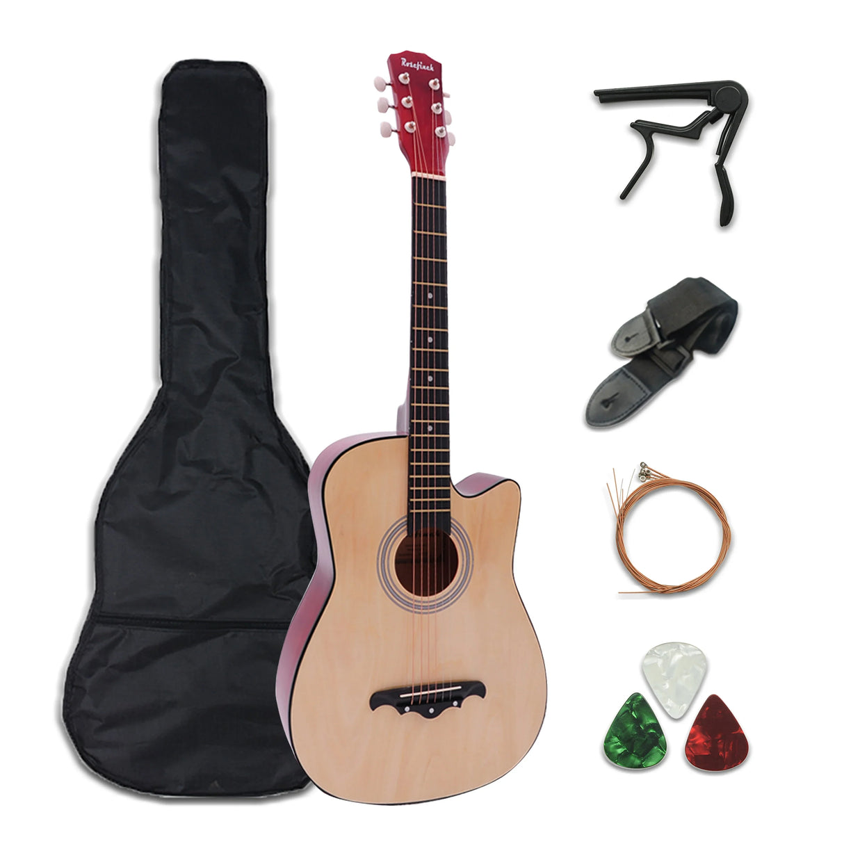 41/38 Inch Acoustic Guitar for Travel Beginners Adults Kit with Capo Picks Bag 6 Steel Strings Guitarra for Teens  AGT16