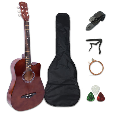 41/38 Inch Acoustic Guitar for Travel Beginners Adults Kit with Capo Picks Bag 6 Steel Strings Guitarra for Teens  AGT16