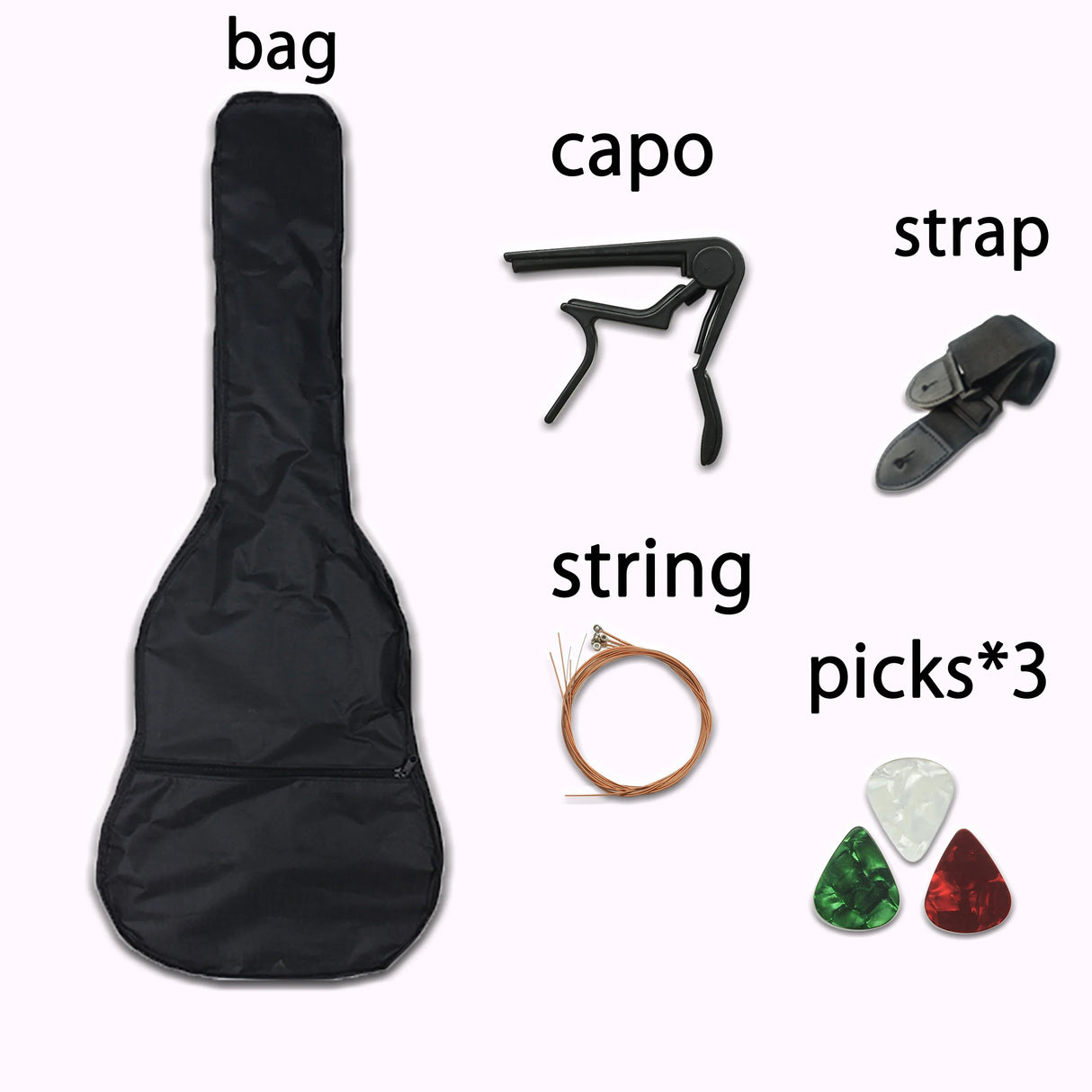 41/38 Inch Acoustic Guitar for Travel Beginners Adults Kit with Capo Picks Bag 6 Steel Strings Guitarra for Teens  AGT16