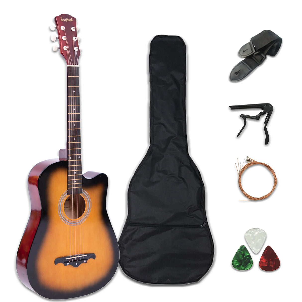 41/38 Inch Acoustic Guitar for Travel Beginners Adults Kit with Capo Picks Bag 6 Steel Strings Guitarra for Teens  AGT16