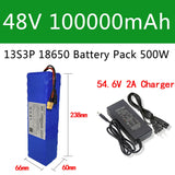 48V Battery 100Ah 500w XT60 18650 Lithium ion Battery Pack For 54.6v E-bike Electric bicycle Scooter with BMS 2A charger