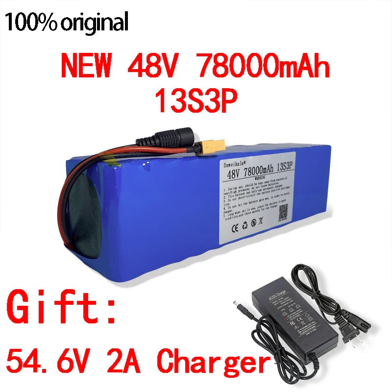 48V Battery 100Ah 500w XT60 18650 Lithium ion Battery Pack For 54.6v E-bike Electric bicycle Scooter with BMS 2A charger