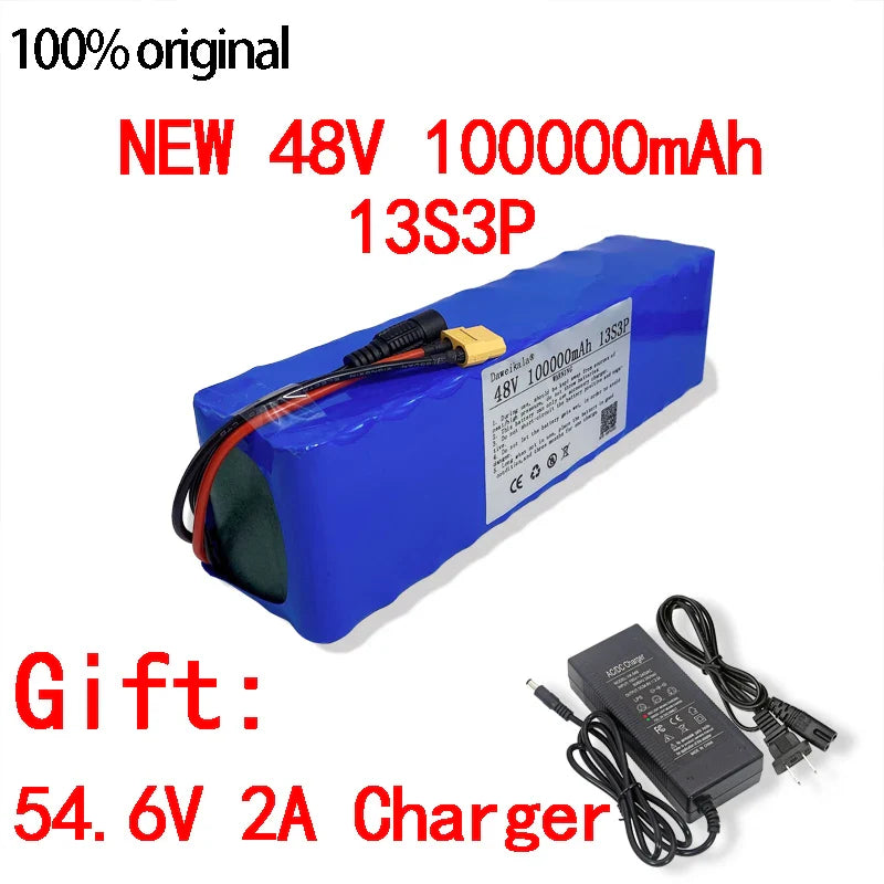 48V Battery 100Ah 500w XT60 18650 Lithium ion Battery Pack For 54.6v E-bike Electric bicycle Scooter with BMS 2A charger