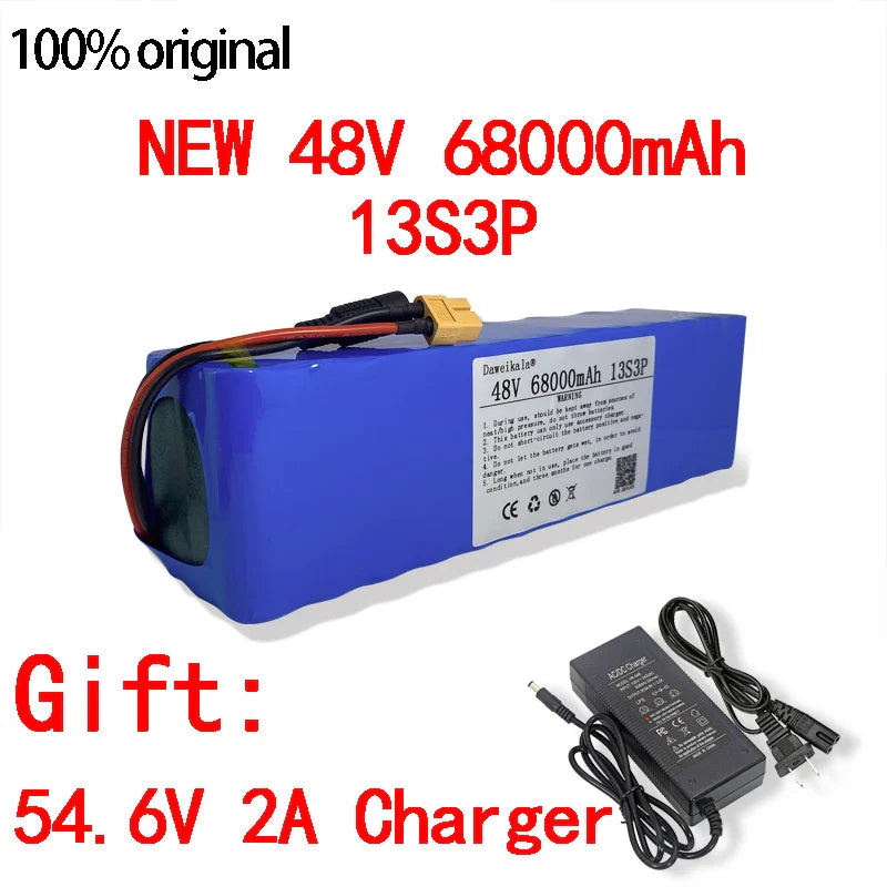 48V Battery 100Ah 500w XT60 18650 Lithium ion Battery Pack For 54.6v E-bike Electric bicycle Scooter with BMS 2A charger