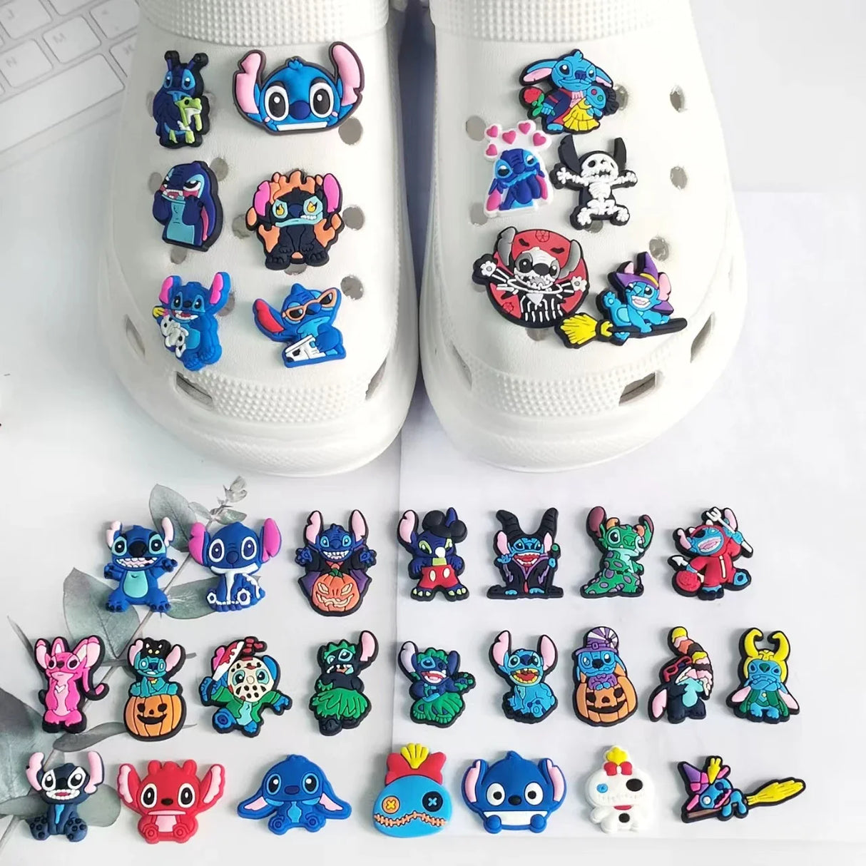 48pcs/set Cartoon Disney Stitch series Shoe Charms Croc Charms Shoe Decoration PVC Decoration