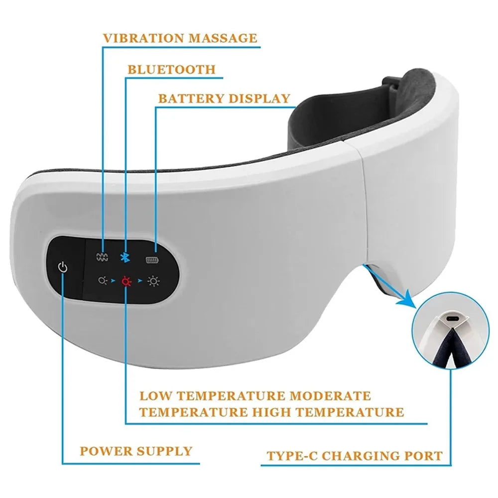 4D Smart Eye Massager Wireless Vibration Eye Care Instrument Hot Compress Bluetooth Eye Massage Glasses Fatigue Pouch Wrinkle