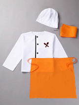 4Pcs Chef Costume Kids Kitchen Uniform Set Long Sleeve Cooking Tops with Scarf Apron and Hat Children Cosplay Chefs Cook Clothes