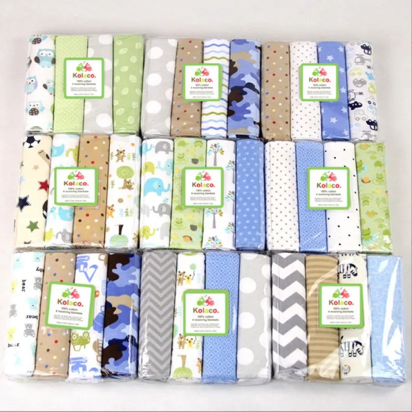 4pcs 102X76cm bed sheet wrapped blanket  Cotton flannel baby blanket newborn swaddle blanket printed single layer