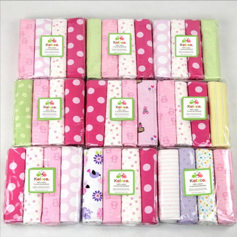 4pcs 102X76cm bed sheet wrapped blanket  Cotton flannel baby blanket newborn swaddle blanket printed single layer