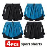 4pcs Men's Running Shorts Sport Shorts Athletics Marathon Loose Quick Dry 2 in 1 Lining Training Fitness Gym Jogging Short Pants