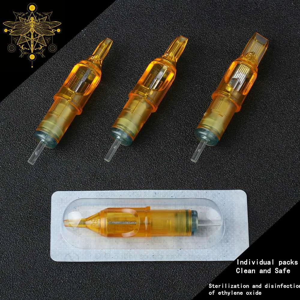 5/10pcs Yellow Dragonfly Tattoo Cartridge Needle 1 3 5 7 9 11 13 14 15 RL RM RS M1 For Tattoo Machine Pen Needle Accessories