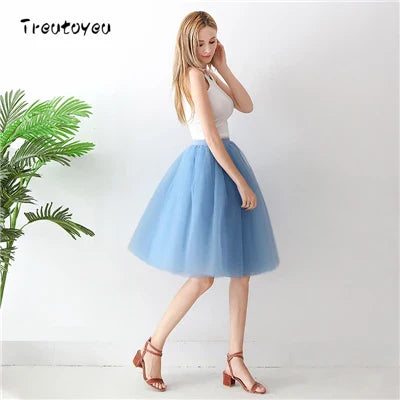 5 Layers 65cm Black Pleated Skirt Sexy Midi Tulle Skirt High Waist Full Lining Adult Tutu Korean Style Women Jupe Femme Faldas