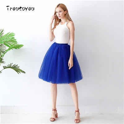 5 Layers 65cm Black Pleated Skirt Sexy Midi Tulle Skirt High Waist Full Lining Adult Tutu Korean Style Women Jupe Femme Faldas