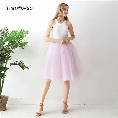 5 Layers 65cm Black Pleated Skirt Sexy Midi Tulle Skirt High Waist Full Lining Adult Tutu Korean Style Women Jupe Femme Faldas