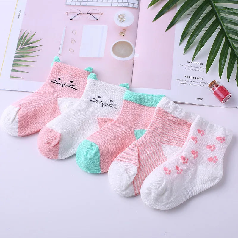 5 Pairs/Lot Baby Socks  For Newborns Infant Cute Cartoons Soft Cotton Socks Summer 0-24 Month Boy Girl Lovely Mesh Kids Gift CN