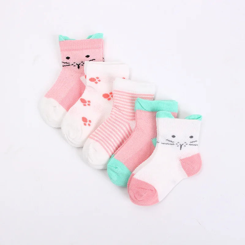 5 Pairs/Lot Baby Socks  For Newborns Infant Cute Cartoons Soft Cotton Socks Summer 0-24 Month Boy Girl Lovely Mesh Kids Gift CN