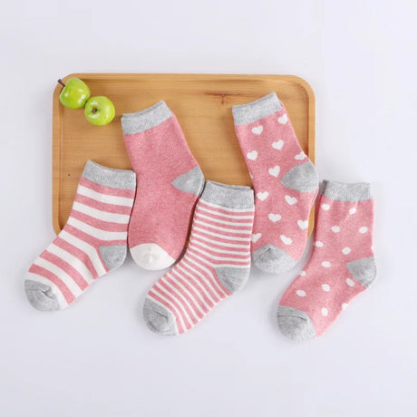 5 Pairs/Lot Children Cotton Socks Boy Girl Baby Autumn Spring Striated Stretchy Kids Socks Soft Cute Cartoon Socks for 0-8T