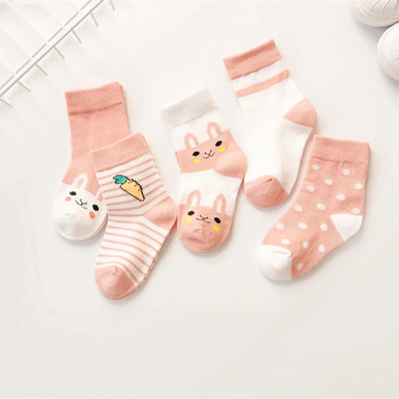 5 Pairs/Lot Children Cotton Socks Boy Girl Baby Autumn Spring Striated Stretchy Kids Socks Soft Cute Cartoon Socks for 0-8T