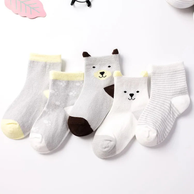 5 Pairs/Lot Children Cotton Socks Boy Girl Baby Autumn Spring Striated Stretchy Kids Socks Soft Cute Cartoon Socks for 0-8T