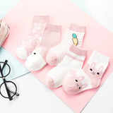 5 Pairs/Lot Children Cotton Socks Boy Girl Baby Autumn Spring Striated Stretchy Kids Socks Soft Cute Cartoon Socks for 0-8T