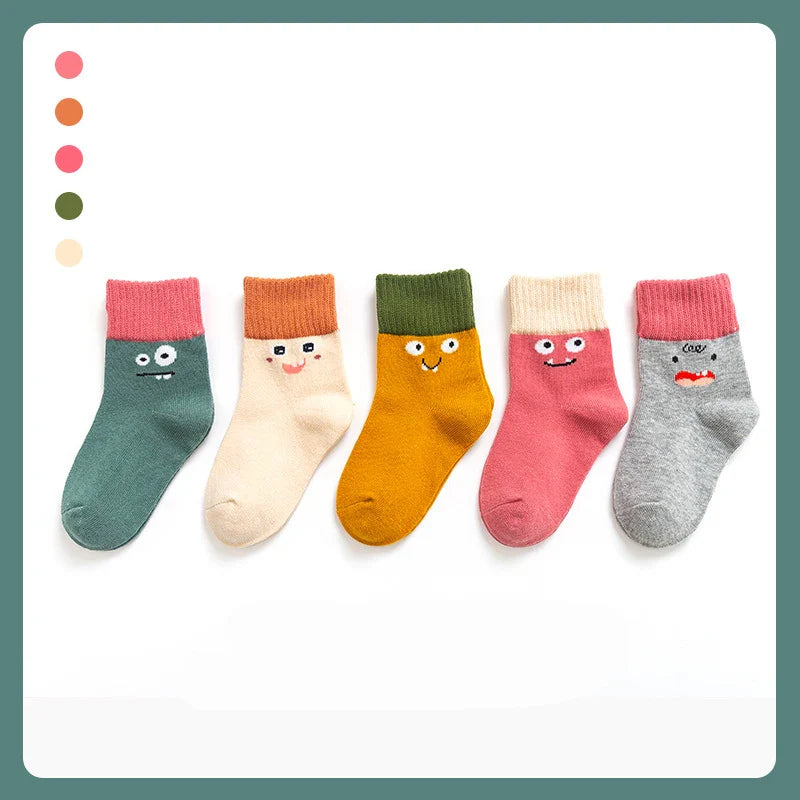 5 Pairs/Lot Children Cotton Socks Boy Girl Baby Autumn Thick Kids Knee-High Striated Socks Soft Cartoon Socks for Winter 1-12T