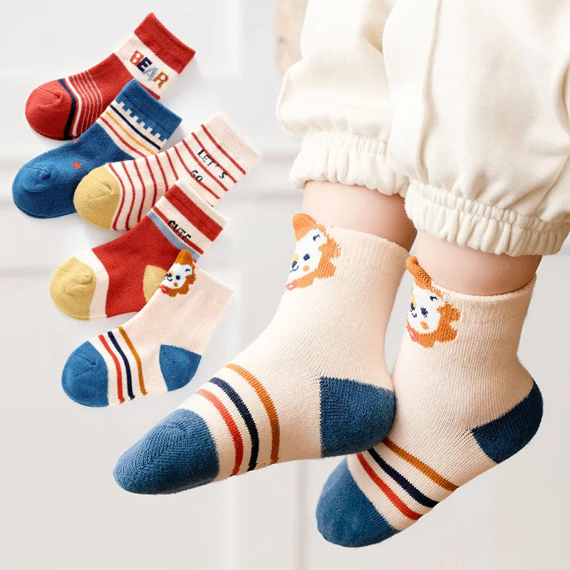 5 Pairs/Lot Children Cotton Socks Boy Girl Baby Autumn Thick Kids Knee-High Striated Socks Soft Cartoon Socks for Winter 1-12T