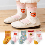 5 Pairs/Lot Children Cotton Socks Boy Girl Baby Autumn Thick Kids Knee-High Striated Socks Soft Cartoon Socks for Winter 1-12T