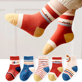 5 Pairs/Lot Children Cotton Socks Boy Girl Baby Autumn Thick Kids Knee-High Striated Socks Soft Cartoon Socks for Winter 1-12T