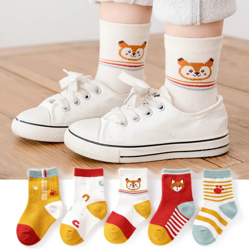 5 Pairs/Lot Children Cotton Socks Boy Girl Baby Autumn Thick Kids Knee-High Striated Socks Soft Cartoon Socks for Winter 1-12T