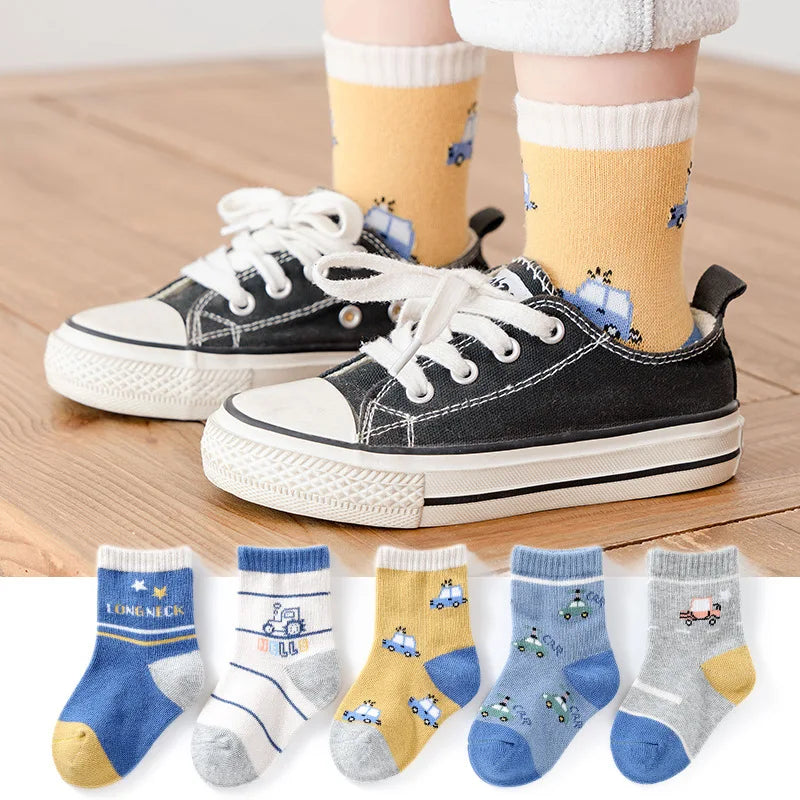 5 Pairs/Lot Children Cotton Socks Boy Girl Baby Autumn Thick Kids Knee-High Striated Socks Soft Cartoon Socks for Winter 1-12T