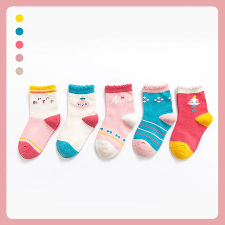 5 Pairs/Lot Children Cotton Socks Boy Girl Baby Autumn Thick Kids Knee-High Striated Socks Soft Cartoon Socks for Winter 1-12T