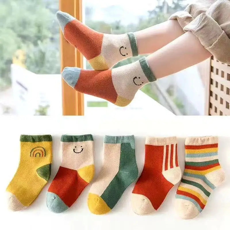 5 Pairs/Lot Children Cotton Socks Boy Girl Baby Autumn Thick Kids Knee-High Striated Socks Soft Cartoon Socks for Winter 1-12T