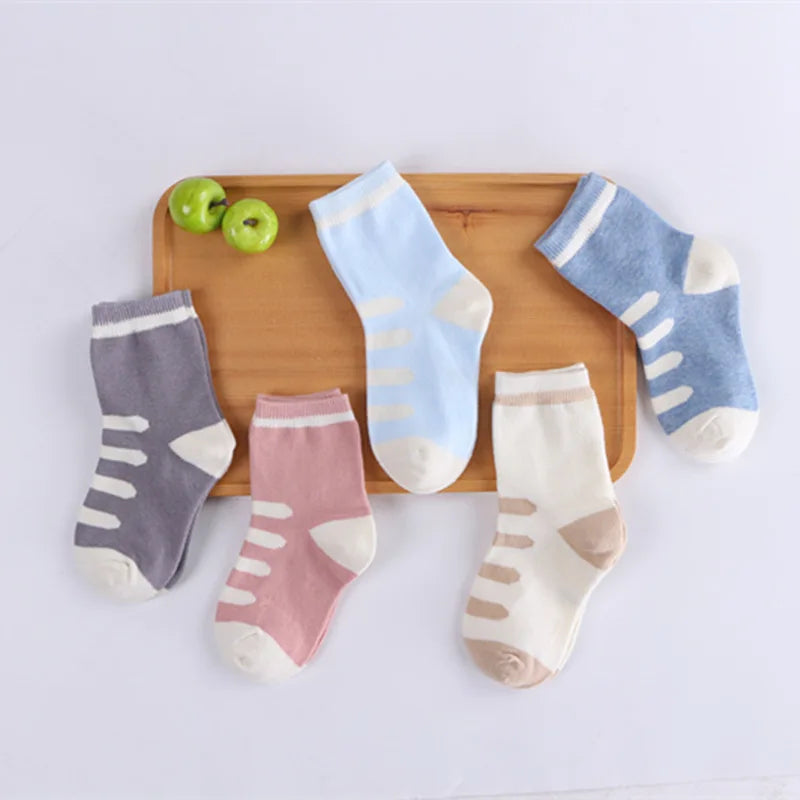 5 Pairs/Lot Kids Soft Cotton Socks Boy Girl Baby Infant Fashion Stripe Warm For Autumn Winter 0-8 Years Children Cartoon Sock