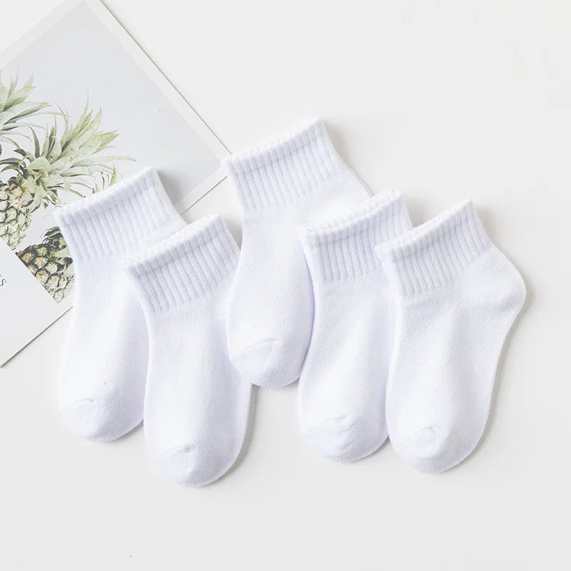 5 Pairs/Lot Summer New Children Cotton Socks Fashion Pure Black White Gray For 1-12 Years Kids Teen Student Baby Girl Boy Socks