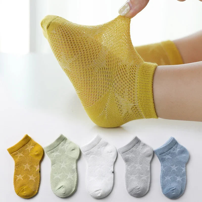 5 Pairs/lot 0-12Y Children Ultrathin Mesh Socks Baby Boys Girls Summer Cute Cotton Breathable Thin Soft Boat Socks Kids Socks