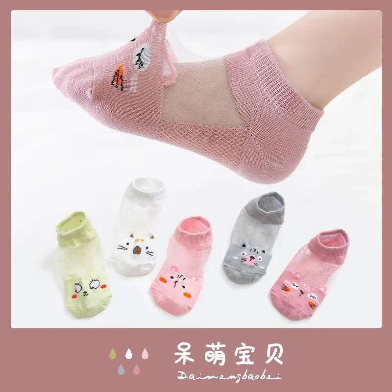 5 Pairs/lot 0-12Y Children Ultrathin Mesh Socks Baby Boys Girls Summer Cute Cotton Breathable Thin Soft Boat Socks Kids Socks