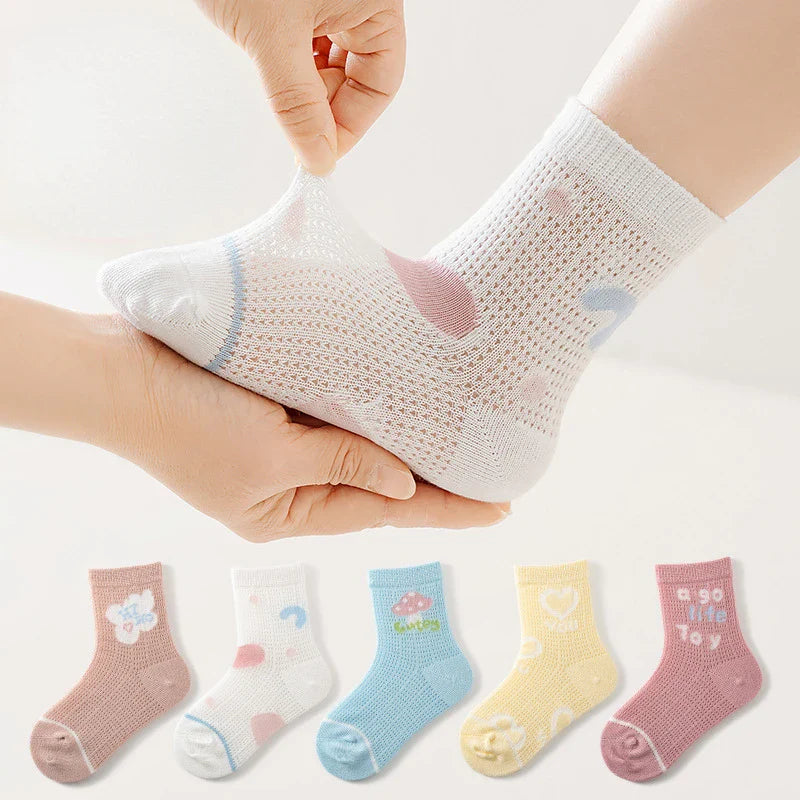 5 Pairs/lot 0-12Y Children Ultrathin Mesh Socks Baby Boys Girls Summer Cute Cotton Breathable Thin Soft Boat Socks Kids Socks