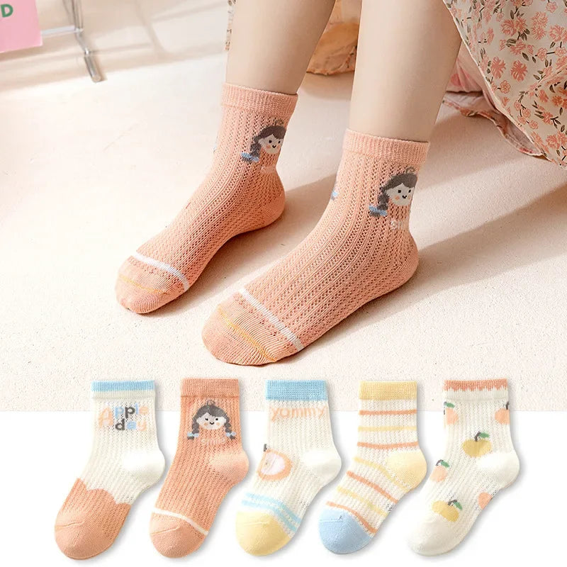 5 Pairs/lot 0-12Y Children Ultrathin Mesh Socks Baby Boys Girls Summer Cute Cotton Breathable Thin Soft Boat Socks Kids Socks